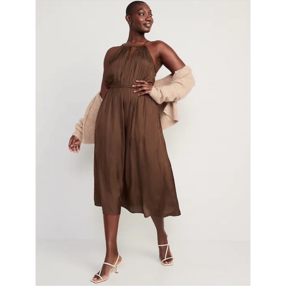 NWT Old Navy Waist-Defined Halter Satin Maxi Dress - Picture 5 of 8
